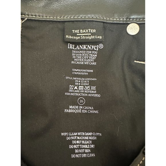 BLANKNYC The Baxter Ribcage Straight Leg Vegan Leather Pants Black Size 26 - Picture 5 of 8